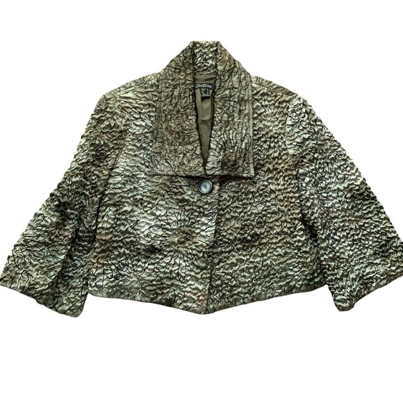 Cartise Cropped Textured Floral Buttoned Swing Jacket Sage Green Black Size 6 - Picture 7 of 7